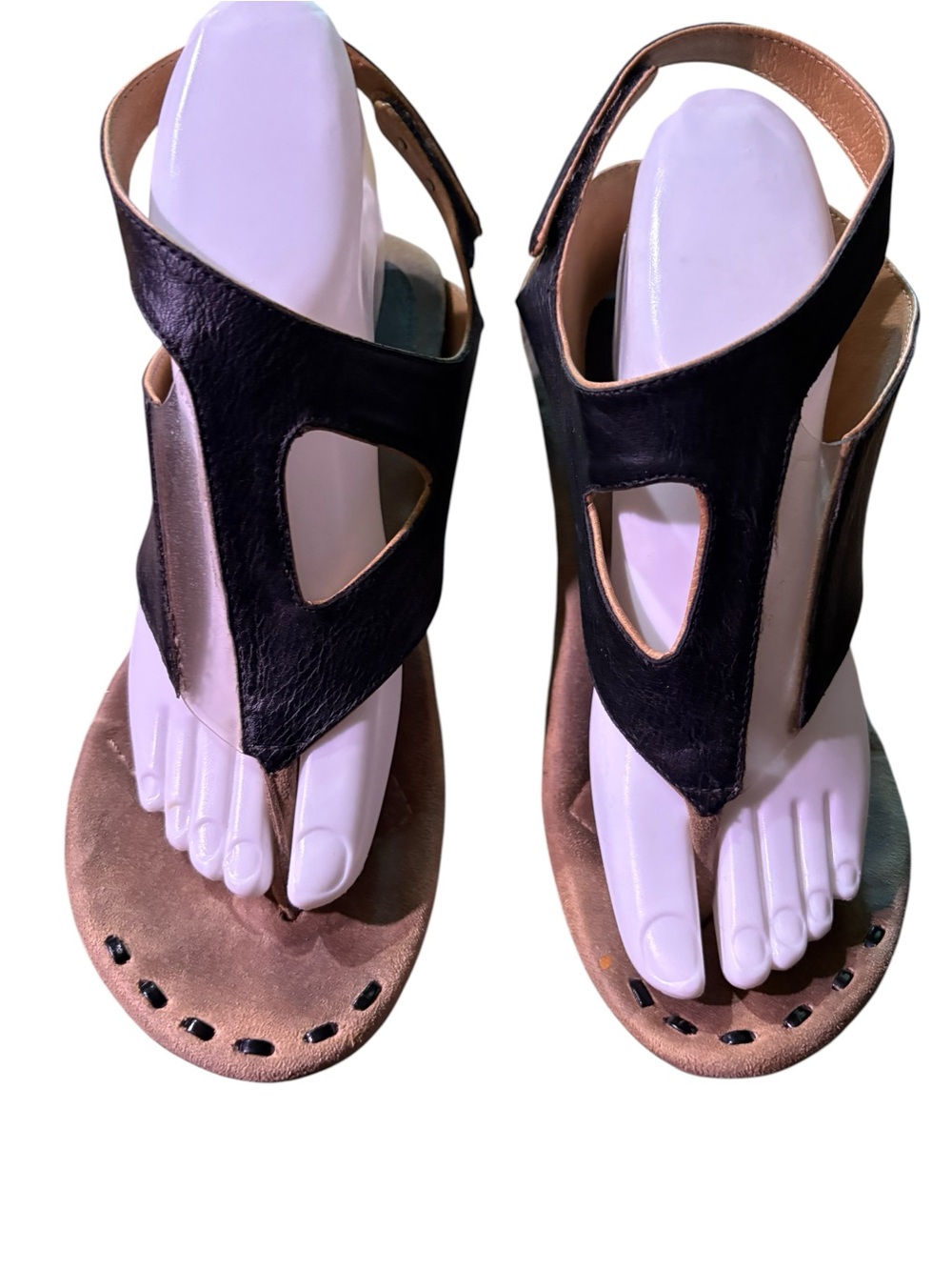 MODZOKI Black Leather Platform Wedge Sandals Women’s Size 9 - Picture 2 of 13